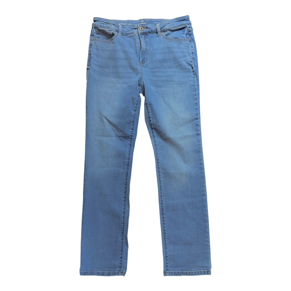 St Johns Bay Womens Straight Leg Jeans Blue Medium Wash Denim Size 12